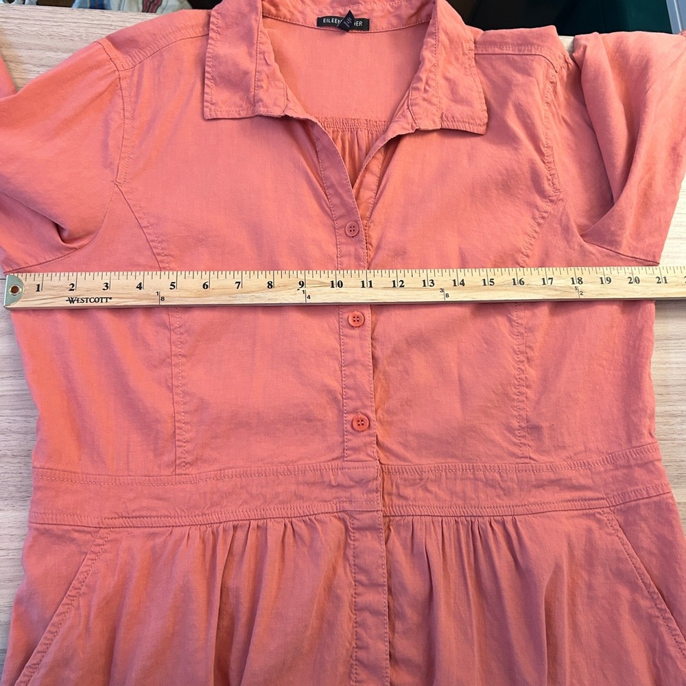 Eileen Fisher Linen Dress Button Front Empire Waist Coral Pink Large - Picture 10 of 14